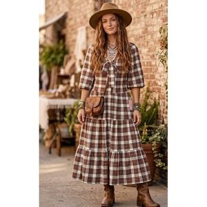 NWT  Ivy City Co. Merry Dress In Holiday Plaid Bow Size 1XL | Tiered Midi Bow